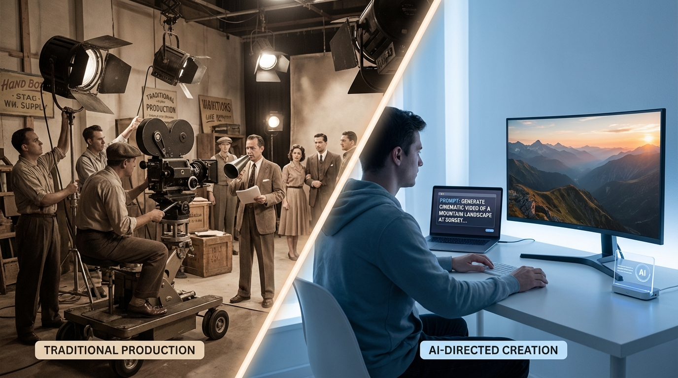 Creative director using natural language to control AI video camera movements